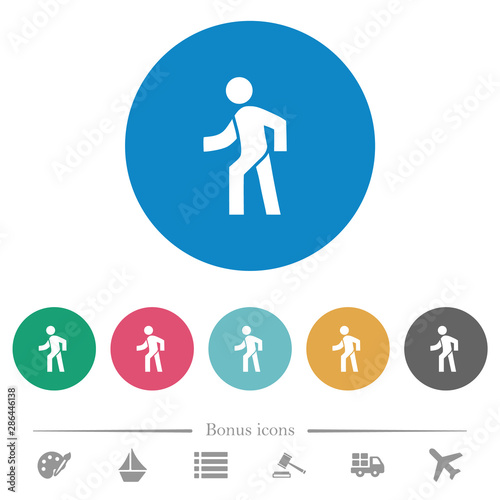 Man walking left flat round icons