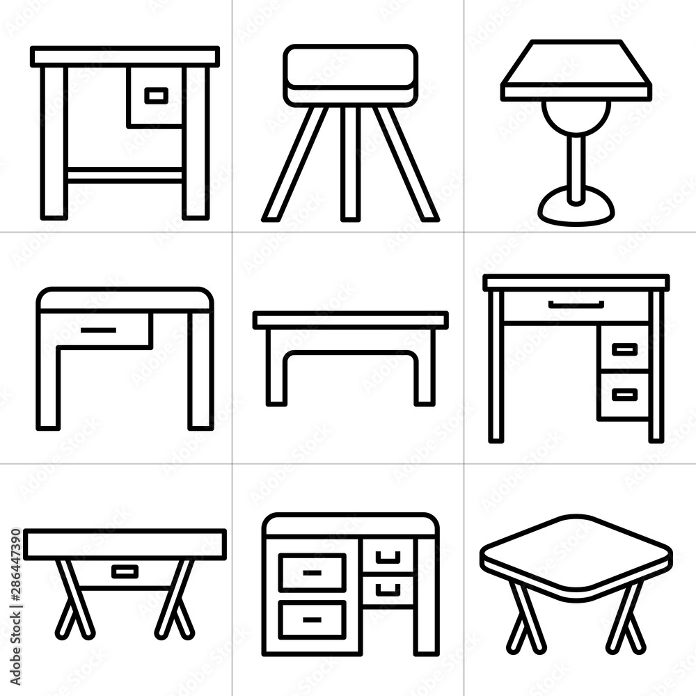 table, desk and chair line icons table, desk and chair line icons