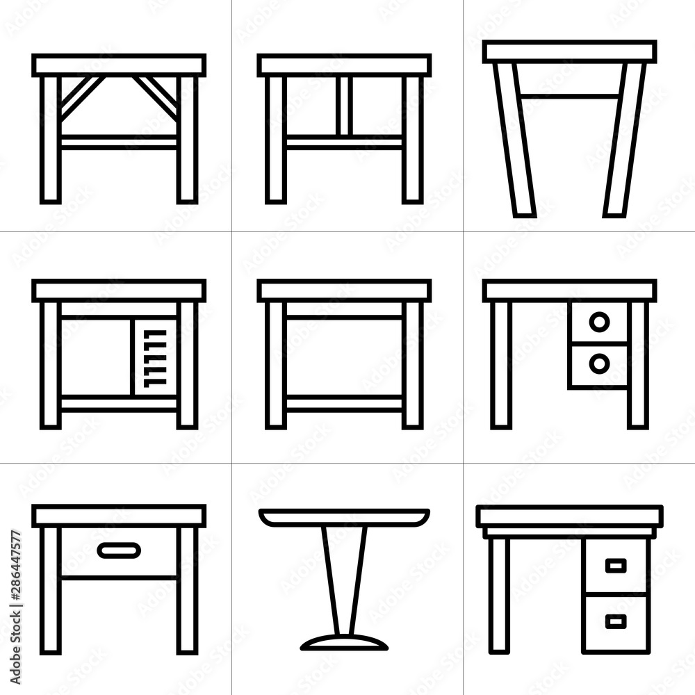 desk and table icons line design set desk and table icons line design set