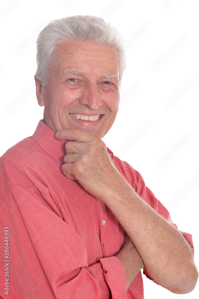 Portrait of handsome senior man wearing pink shirt Portrait of handsome senior man wearing pink shirt