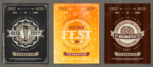 Vector Oktoberfest beer festival celebration template set of retro poster or invitation flyer on vintage background