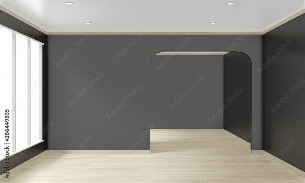 Fototapeta premium Empty room dark wall on floor wooden interior design.3D rendering