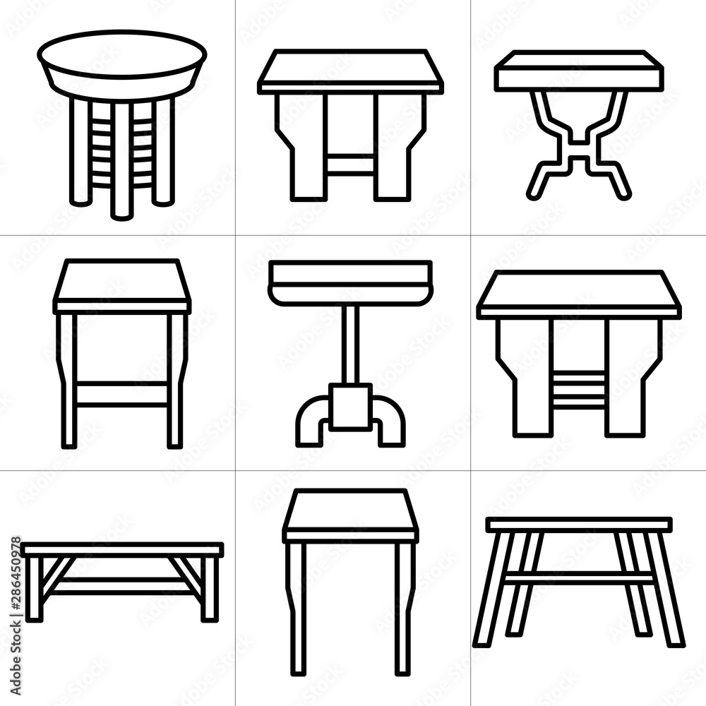 desk, table and chair icons set, line design desk, table and chair icons set, line design