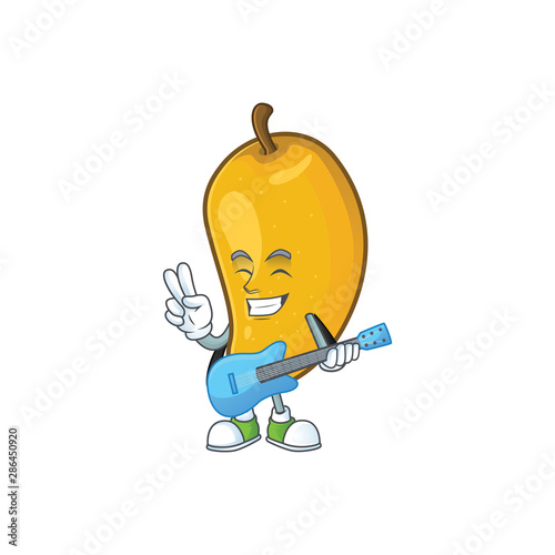 With guitar character mango fruit with cartoon mascot photo