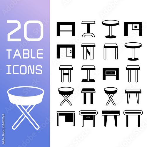 desk, table and chair icons set