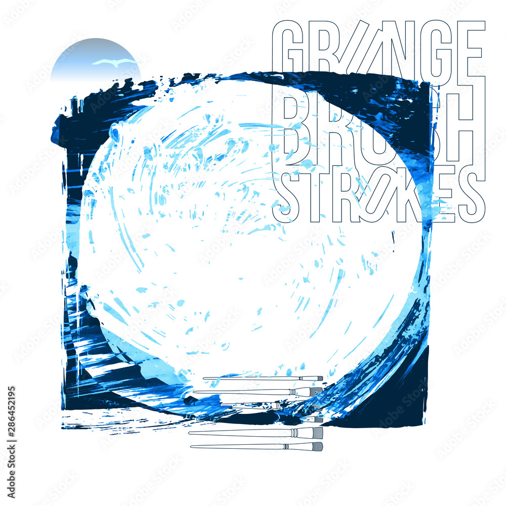 Obraz premium Blue brush stroke and texture. Grunge vector abstract hand - painted element. Underline and border design.