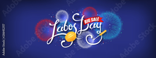 fireworks banner for Labor day sale promotion advertising banner template.American labor day wallpaper.voucher discount.Vector illustration .