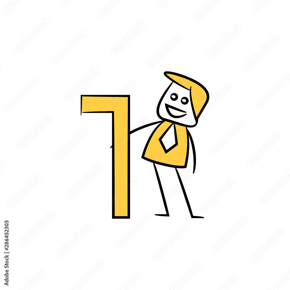 businessman and number yellow stick figure illustration
