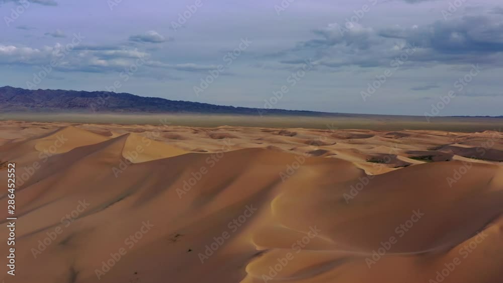 Aerial panorama view of the sand dunes Hongoryn Els in Gobi Desert, Mongolia, 4k Aerial panorama view of the sand dunes Hongoryn Els in Gobi Desert, Mongolia, 4k