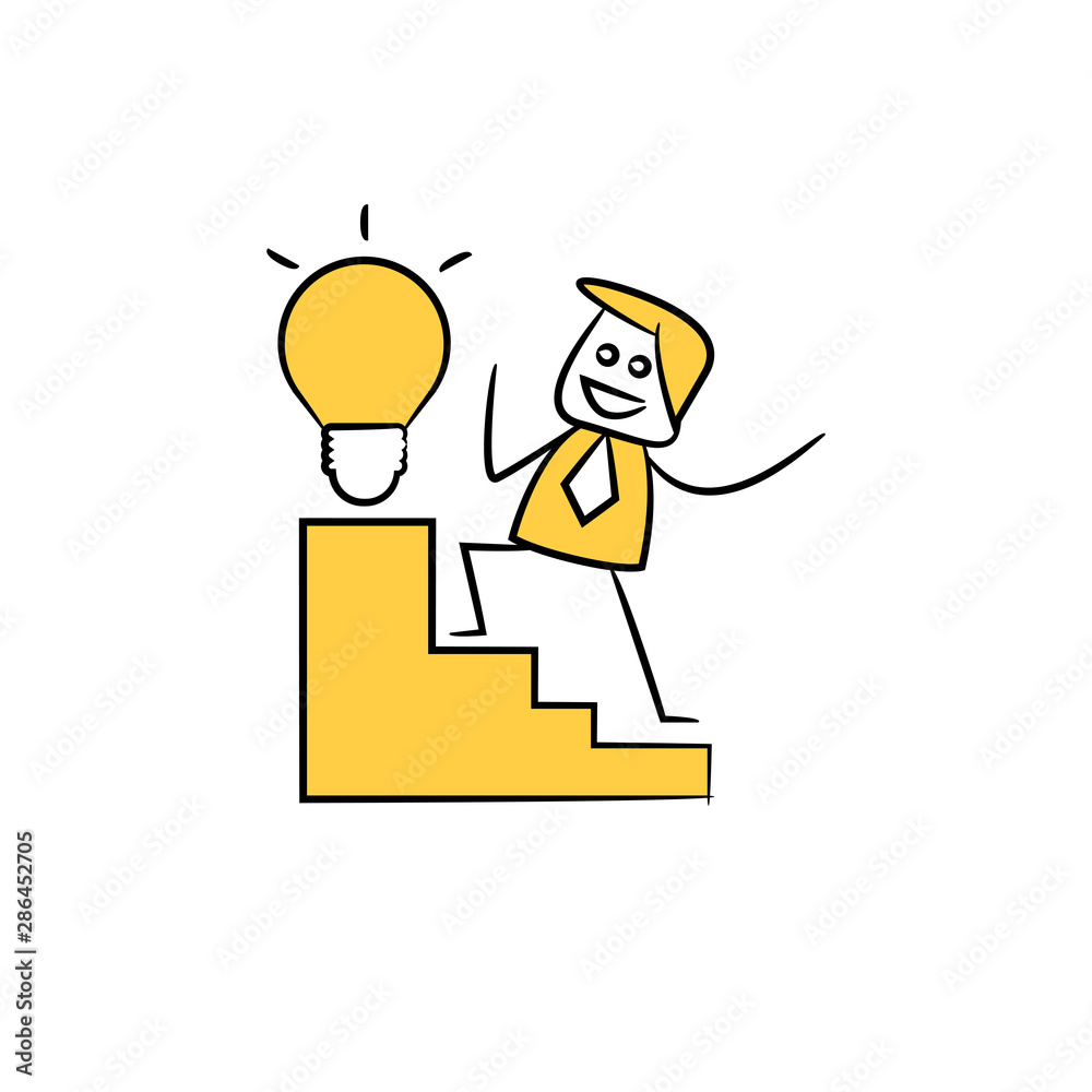 businessman on stair light bulb idea yellow stick figure