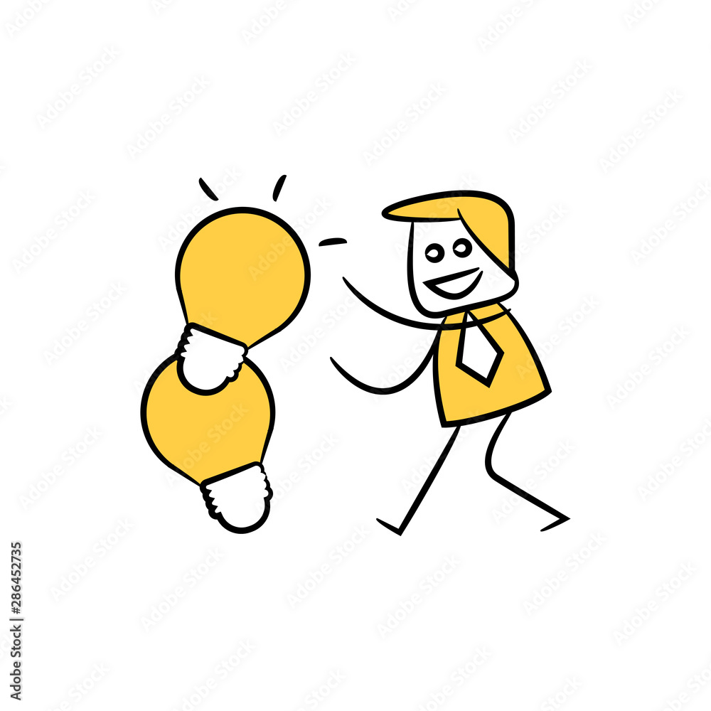 businessman and light bulb idea yellow stick figure businessman and light bulb idea yellow stick figure