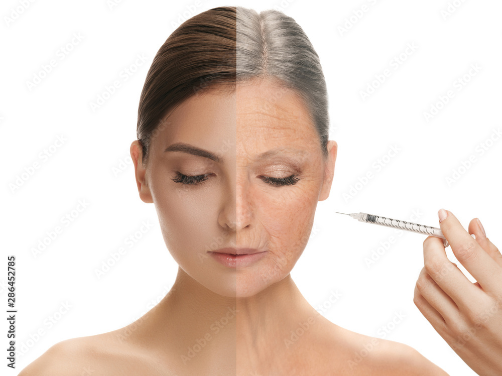 Beautiful female face isolated on white background. Concept of bodycare, cosmetics, skincare and lifting, correction surgery, beauty and perfect skin. Colorful flyer for your advertising. Antiaging. Beautiful female face isolated on white background. Concept of bodycare, cosmetics, skincare and lifting, correction surgery, beauty and perfect skin. Colorful flyer for your advertising. Antiaging.
