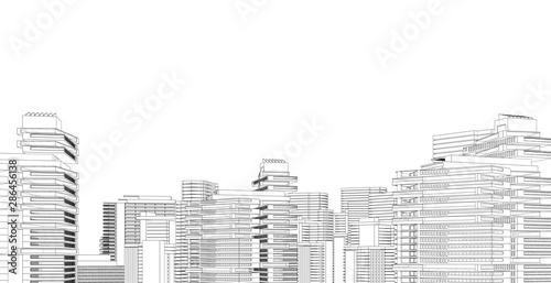 Modern architecture wireframe. Concept of urban wireframe. Wireframe building 3D illustration of architecture