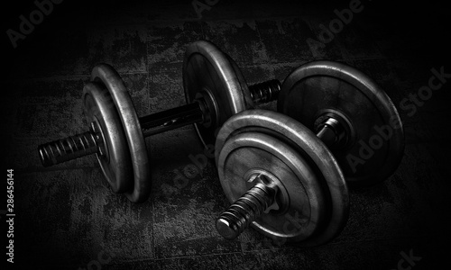 Close-up of metal dumbbell