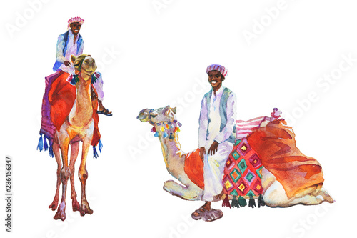 Canvas-taulu Painting arabian men and camel