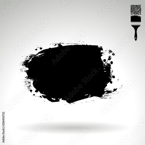Black brush stroke and texture. Grunge vector abstract hand - painted element. Underline and border design.