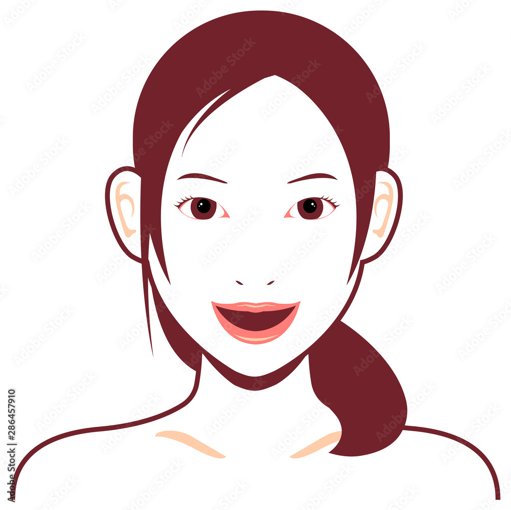 Young asian woman face vector illustration / smile , lough , happy 