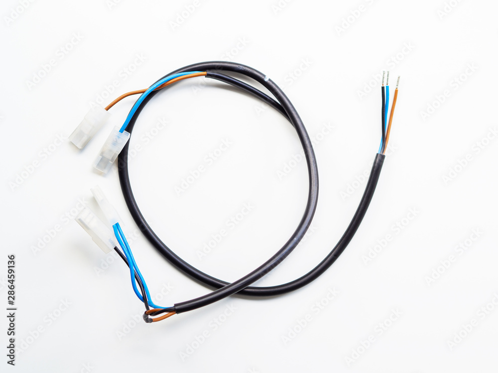 Top view wire connector and wires on a white background Top view wire connector and wires on a white background