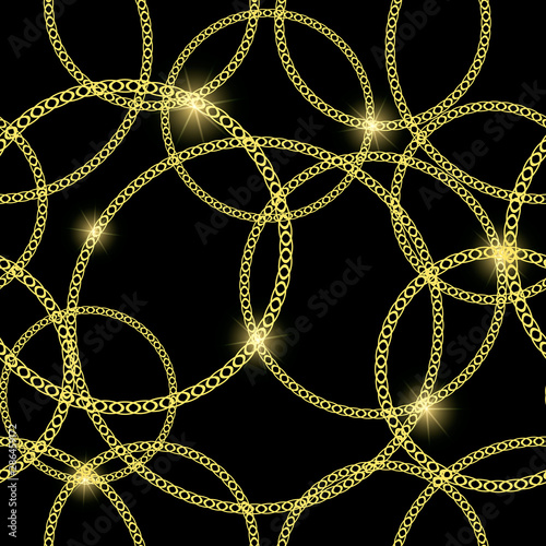 Seamless pattern of gold bracelets and chains.