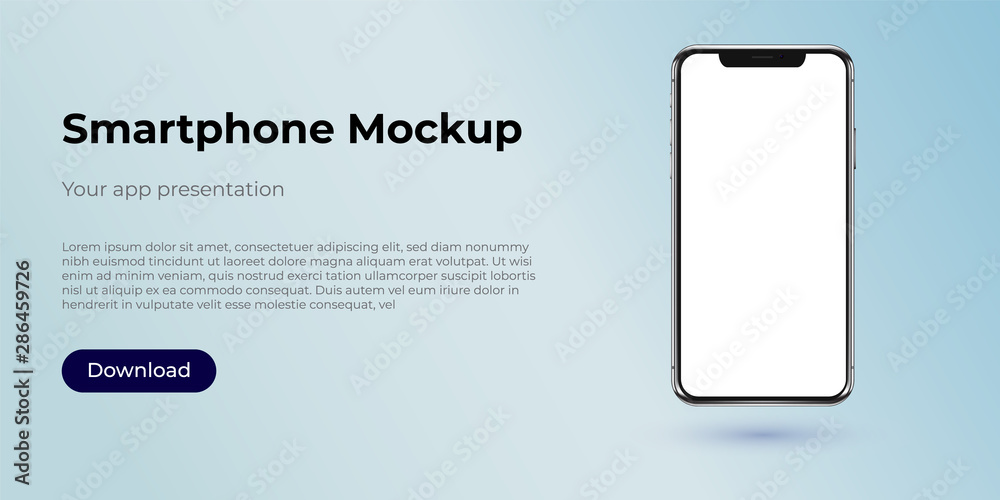 Obraz premium Vector smartphone mockup. 3D illustration of a modern cell phone with frameless blank screen. Template for infographics, websites, landing pages, apps, presentation UI design interface.