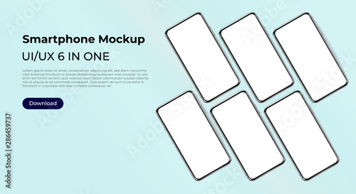 Six smartphones mock up template for user experience and app design presentation. For websites, landing pages and applications.