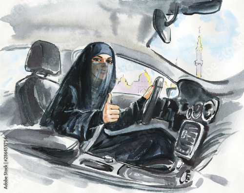 Arabian woman in the car