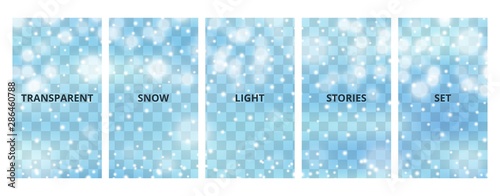 Social media stories banners set, story, texture with falling handdrawn snowlakes, templates for cover, flyier, brochure, vector trendy backgrounds collection.