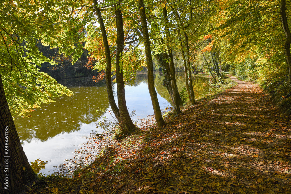 Weiherweg in Ebersberg, Herbstlandschaft Bayern Weiherweg in Ebersberg, Herbstlandschaft Bayern