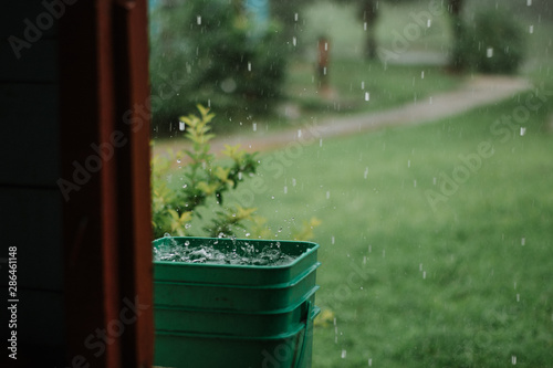Tableau sur toile bucket catching rain water
