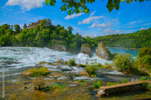 At the Rhine Falls in Switzerland. - There are much bigger waterfalls  but this  small  waterfall has something fascinating for many visitors because of the castle above and the forest around it.