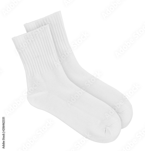 Tall white socks on an isolated white background photo