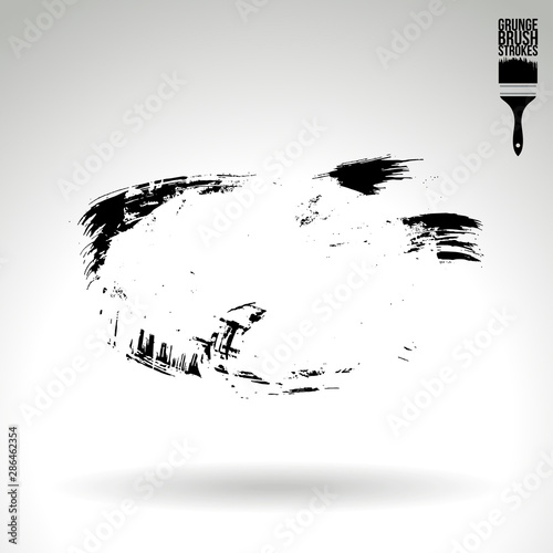 Black brush stroke and texture. Grunge vector abstract hand - painted element. Underline and border design.