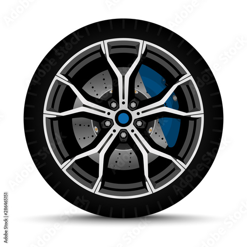 sport car wheel. tire with brake system