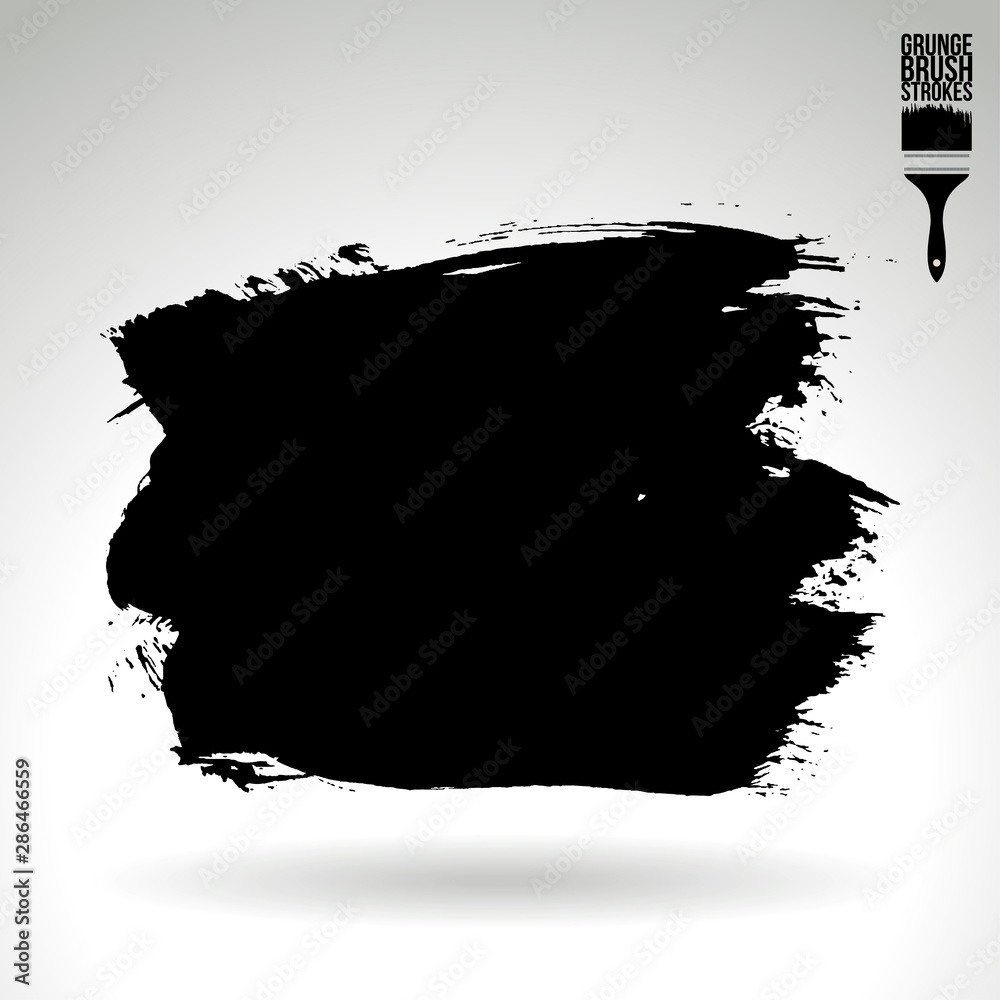 Black brush stroke and texture. Grunge vector abstract hand - painted element. Underline and border design.