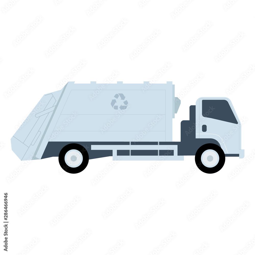 white garbage truck with recycle icon vector illustration flat style. white garbage truck with recycle icon vector illustration flat style.