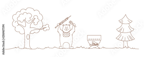 Bears preparing barbecue in the woods
