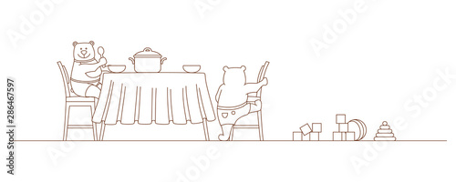 Bears eat sitting at the table
