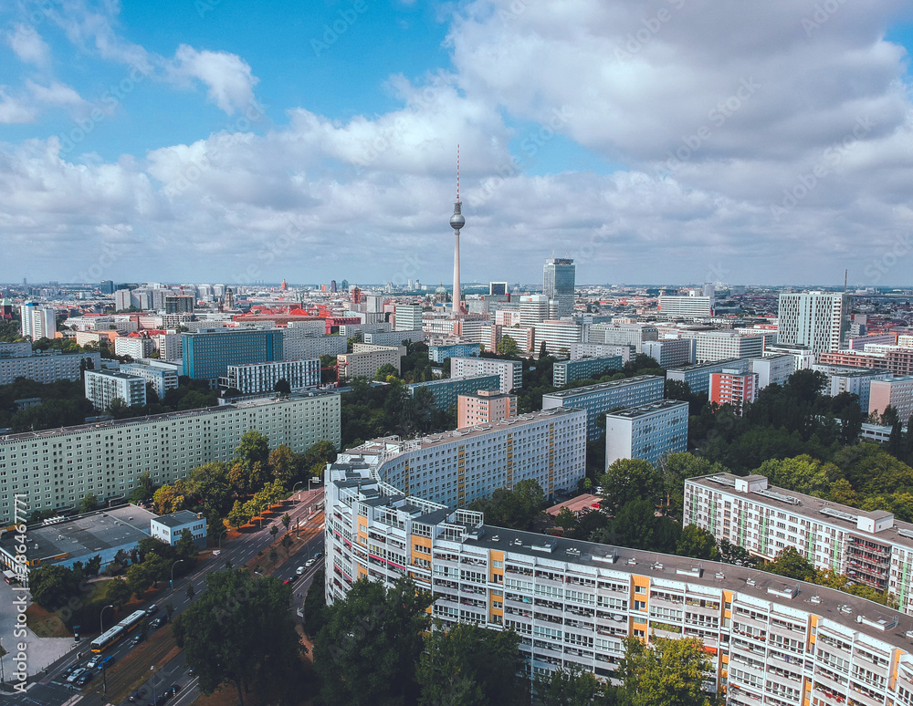 Aerial view over former East Berlin