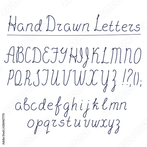 Hand drawn doodle vector alphabet isolated on white background. 