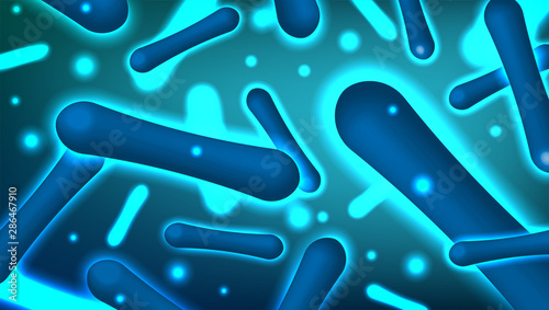 Blue probiotics bacteria background. Biological concept abstract backdrop