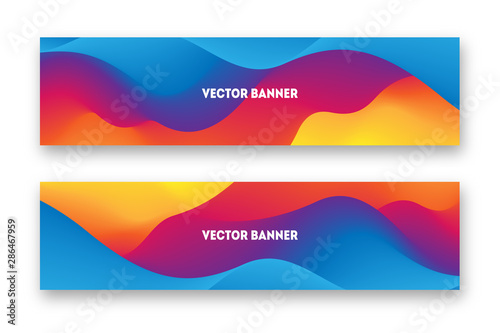 Colorful horisontal vector web banners witn bright wavy lines. Standard size templates for business and advertising. 