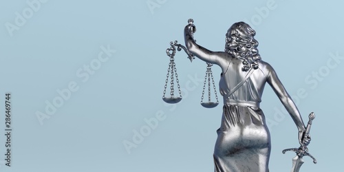 Foto Statue lady justice on the blue background. 3d illustration.