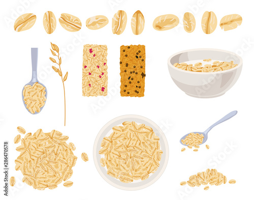 Realistic muesli on transparent background set with isolated images of cereals spreading and bars with text vector illustration fruits