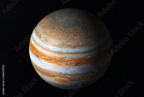 Fototapeta Naklejka Na Ścianę i Meble -  Planet Jupiter, with a big spot, on a dark background Elements of this image were furnished by NASA