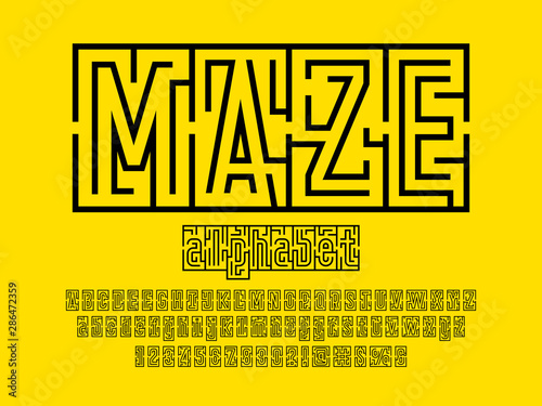 Vector of modern abstract maze style alphabet design