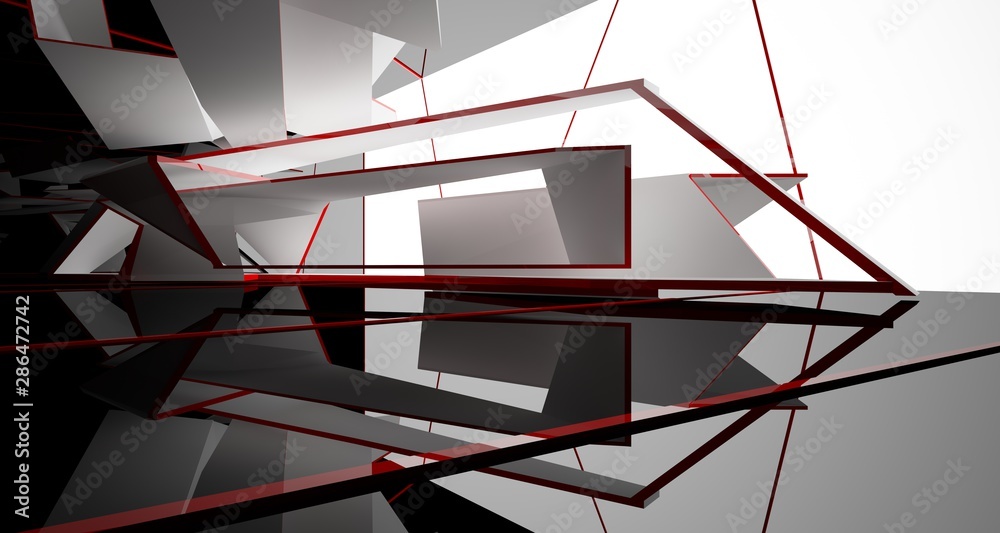 Obraz premium Abstract white and black interior multilevel public space with window. 3D illustration and rendering.