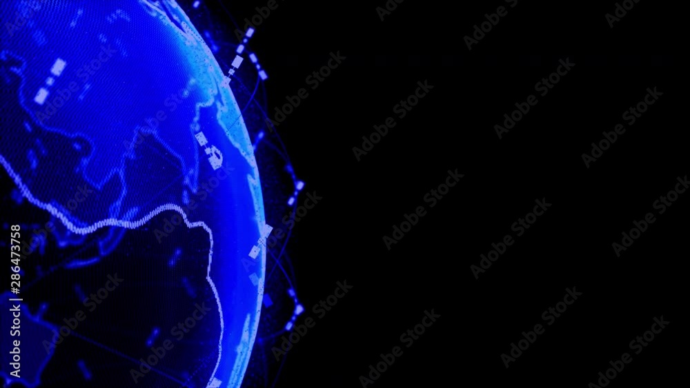Digital earth data globe - abstract 3D rendering satellites starlink network connection the world. satellites create oneweb or skybridge surrounding planet conveying complexity big data flood the Digital earth data globe - abstract 3D rendering satellites starlink network connection the world. satellites create oneweb or skybridge surrounding planet conveying complexity big data flood the