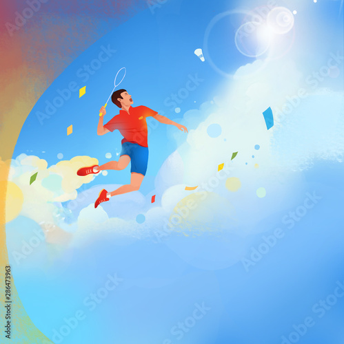 Badminton, badminton, Olympics, Olympics, Sports, Earth, Olympics, Games, Asian Games, Athletes, Physical Fitness, Passion, Competition, Sports, Illustration, Chinese Team,