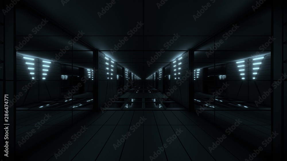 silver stylish dark sci-fi tunnel qith nice glow 3d illustration background wallpaper