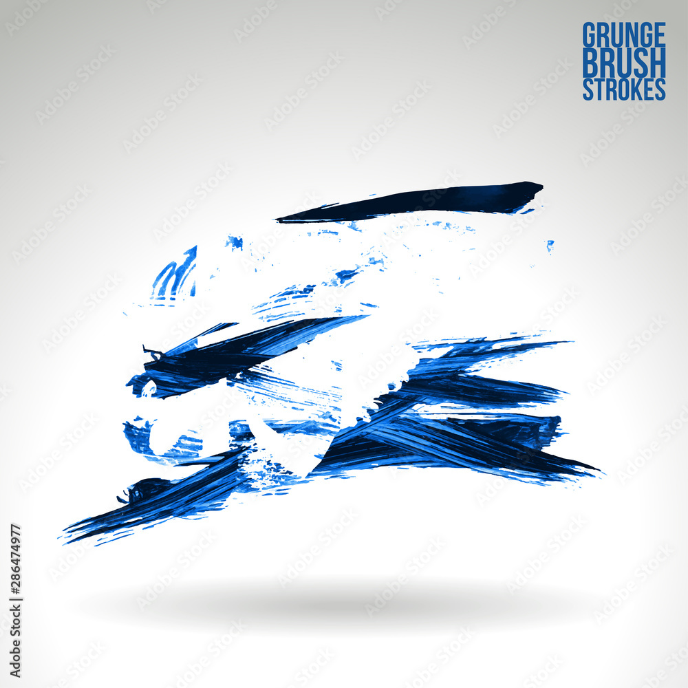 Blue brush stroke and texture. Grunge vector abstract hand - painted element. Underline and border design.